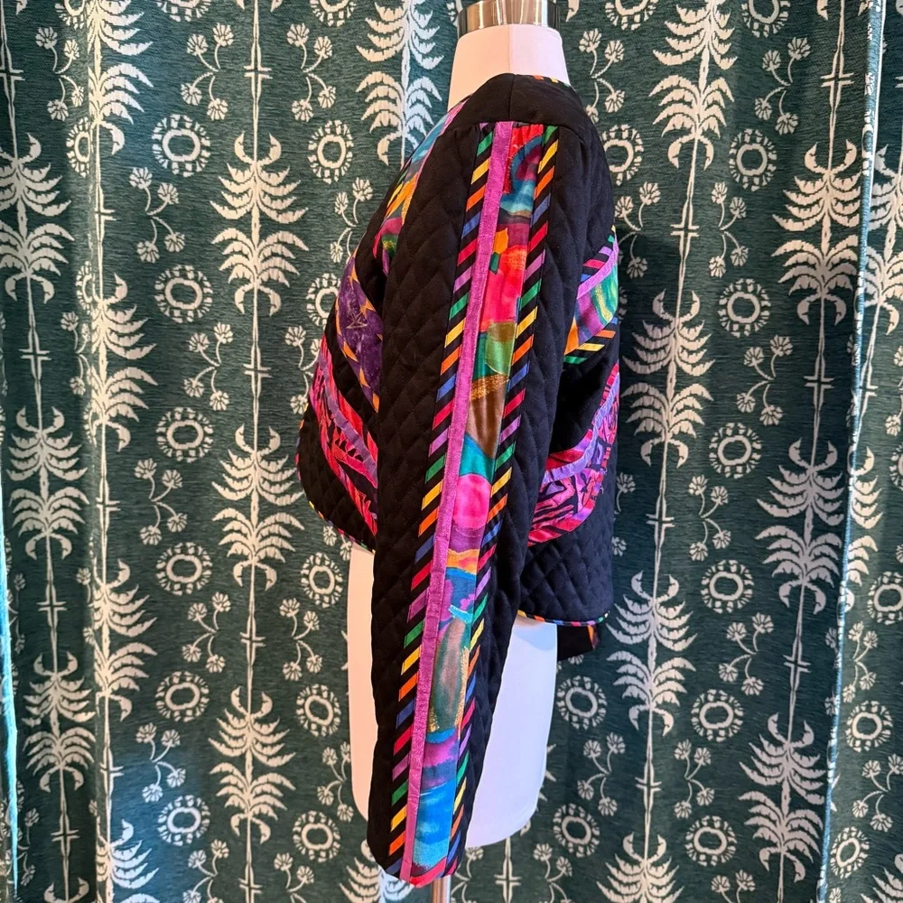 Marie Studer Design Vintage Colorful Quilted Geometric Cropped  Jacket USA Small